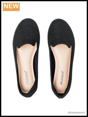 Wide Width Knit Flat Shoes Comfort Memory Foam Slip-On Flats
